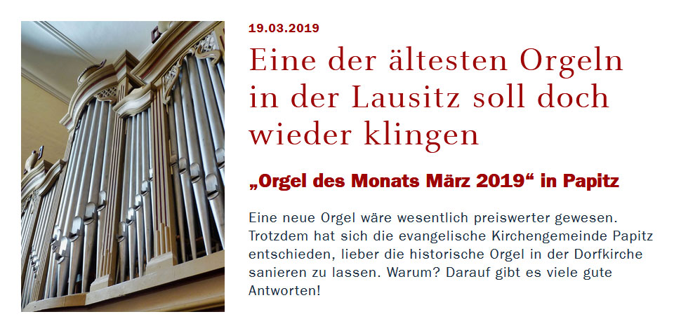 Teaserbild für die "Orgel des Monats" März 2019